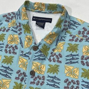 Exofficio Men Light Blue Tropical Vented Fishing‎ Hawaiian Button Size Medium